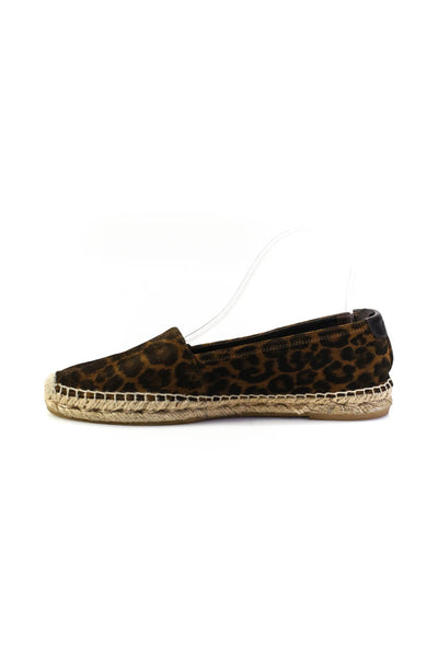 Saint Laurent Womens Brown Leopard Print Espadrille Loafer Shoes Size 10