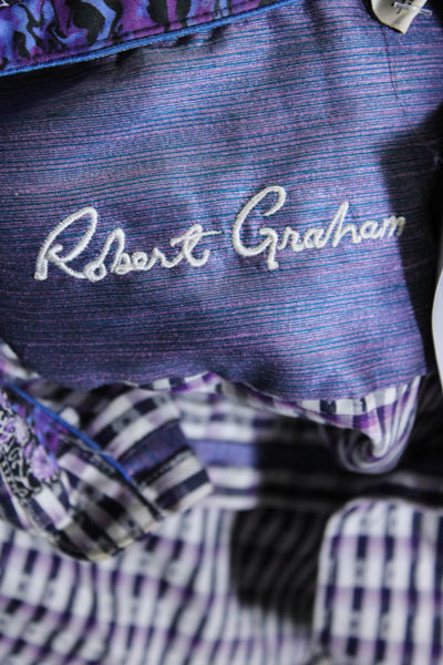 Robert Graham Mens Cotton Plaid Button Down Shirt White Purple Size M