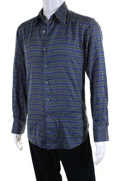 Robert Graham Mens Long Sleeve Striped Button Down Shirt Green Blue Size M