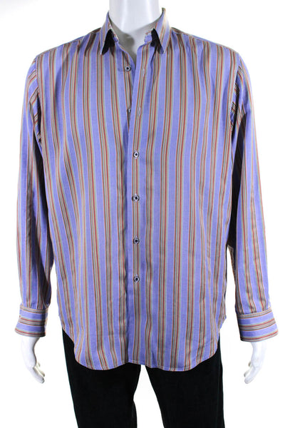 Robert Graham Mens Cotton Long Sleeve Striped Button Down Shirt Multi Size M