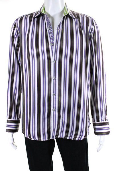 Robert Graham Mens Cotton Long Sleeve Striped Button Down Shirt White Size M