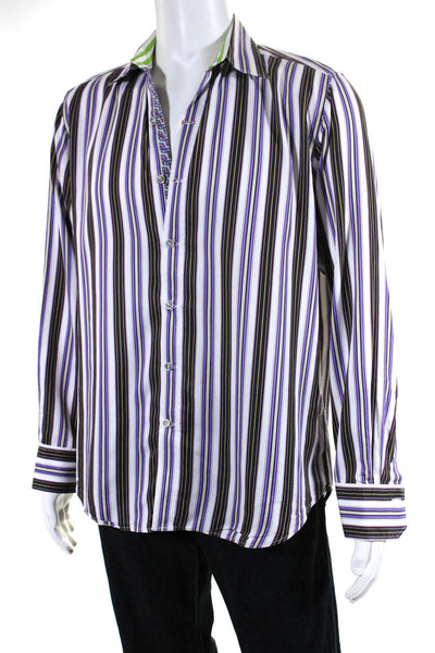 Robert Graham Mens Cotton Long Sleeve Striped Button Down Shirt White Size M