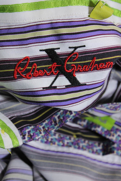 Robert Graham Mens Cotton Long Sleeve Striped Button Down Shirt White Size M