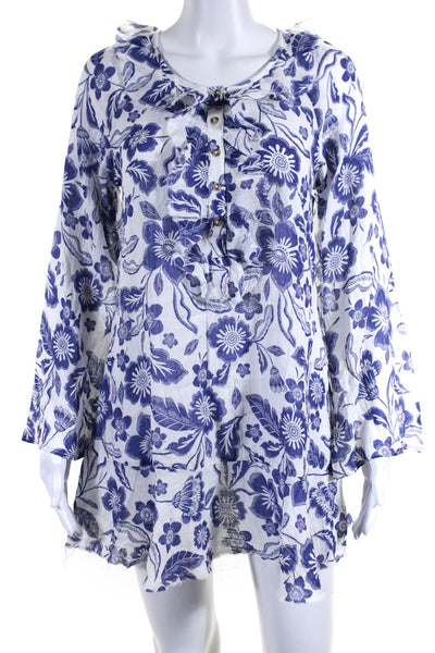 Anthropologie Women's Round Neck Long Sleeves Floral Mini Dress Size XXS