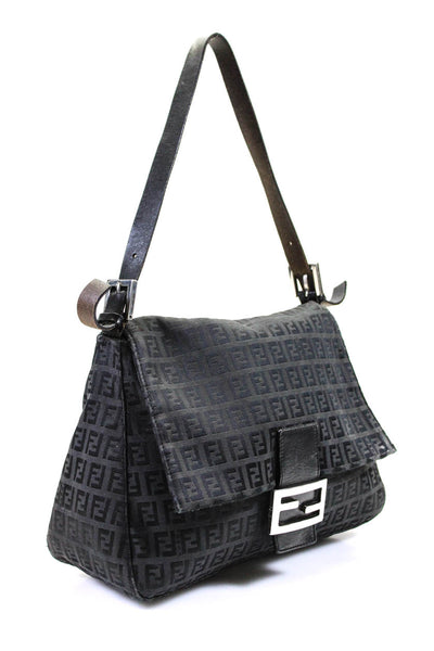 Fendi Women's Flap Mama Forever Monogram Tote Handbag Black Size M