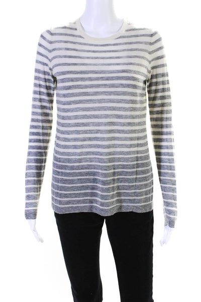 Vince Womens Long Sleeve Crew Neck Striped Sweatshirt White Gray Size XS