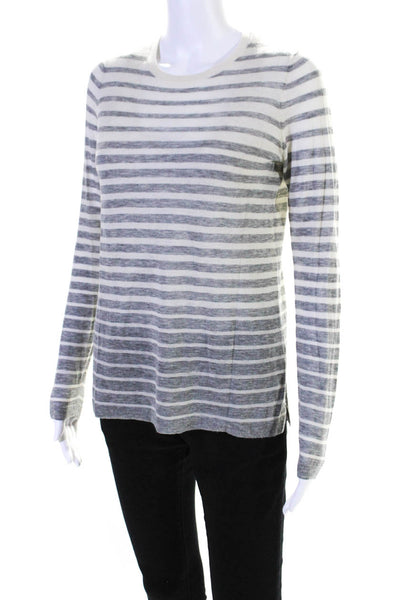 Vince Womens Long Sleeve Crew Neck Striped Sweatshirt White Gray Size XS