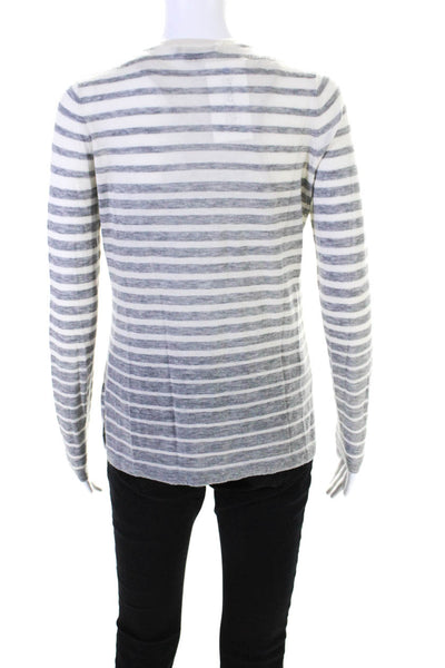 Vince Womens Long Sleeve Crew Neck Striped Sweatshirt White Gray Size XS