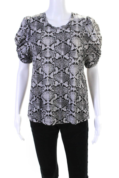 ALC Womens Short Sleeve Scoop Neck Snakeskin Printed Tee Shirt White Black Small