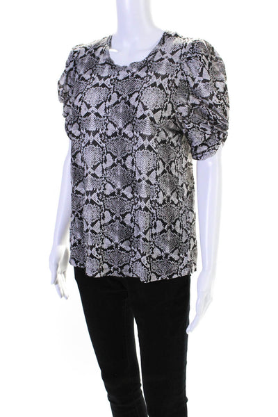 ALC Womens Short Sleeve Scoop Neck Snakeskin Printed Tee Shirt White Black Small