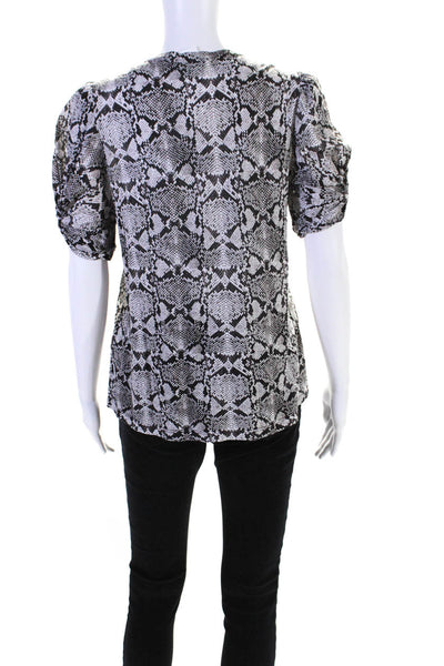 ALC Womens Short Sleeve Scoop Neck Snakeskin Printed Tee Shirt White Black Small