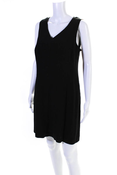 Rena Lange Womens Side Zip Sleeveless V Neck Silk Shift Dress Black Size EU 40