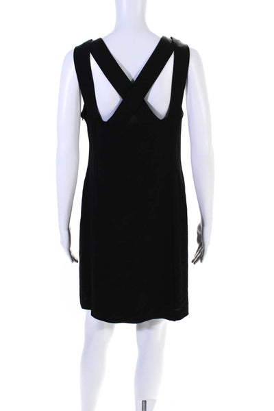 Rena Lange Womens Side Zip Sleeveless V Neck Silk Shift Dress Black Size EU 40