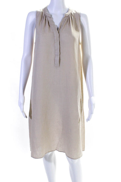 Hartford Womens Sleeveless V Neck Knee Length Linen Shift Dress Beige Size 1