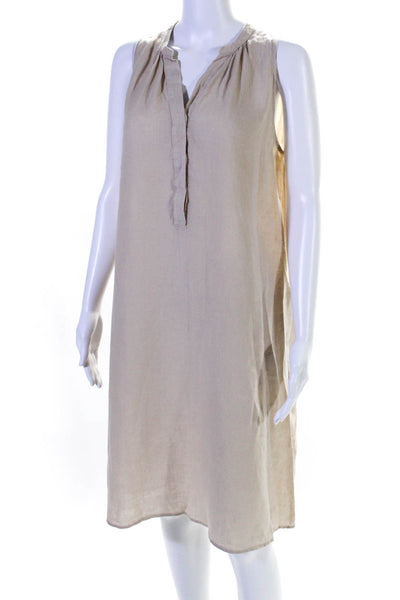 Hartford Womens Sleeveless V Neck Knee Length Linen Shift Dress Beige Size 1