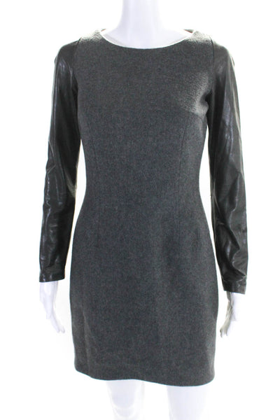 Nonoo Womens Leather Wool Patchwork Darted Zipped Midi Sheath Dress Gray Size 2