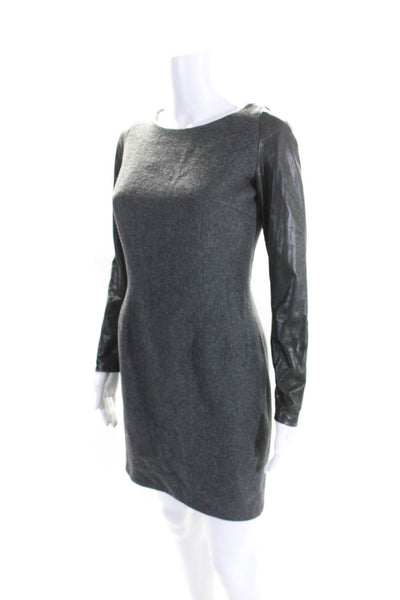 Nonoo Womens Leather Wool Patchwork Darted Zipped Midi Sheath Dress Gray Size 2