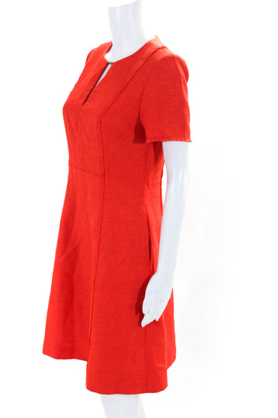 Elie Tahari Womens Red Crew Neck Peep Front Short Sleeve Shift Dress Size 6