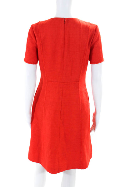 Elie Tahari Womens Red Crew Neck Peep Front Short Sleeve Shift Dress Size 6