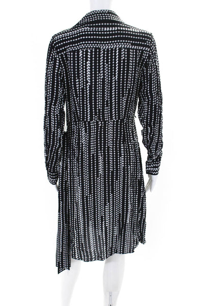 Elie Tahari Womens Black Printed Collar V-Neck Long Sleeve Shift Dress Size 6