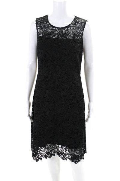 Elie Tahari Womens Black Floral Lace Crew Neck Sleeveless Bodycon Dress Size 6