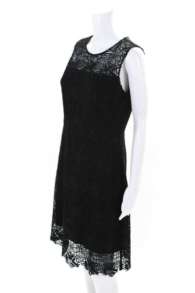 Elie Tahari Womens Black Floral Lace Crew Neck Sleeveless Bodycon Dress Size 6