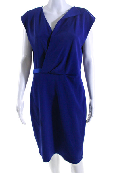 Elie Tahari Womens Dark Blue V-Neck Belt Sleeveless Shift Dress Size 12