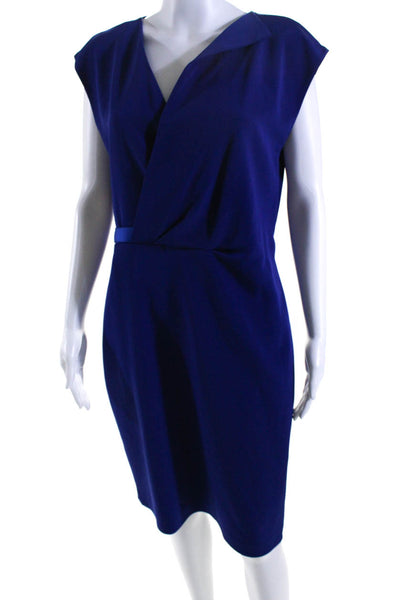 Elie Tahari Womens Dark Blue V-Neck Belt Sleeveless Shift Dress Size 12