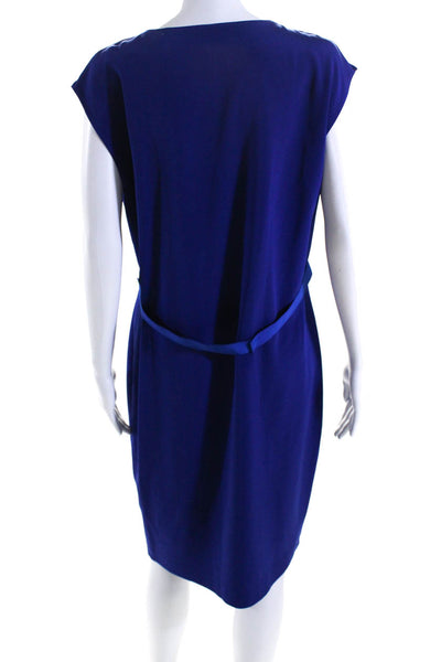 Elie Tahari Womens Dark Blue V-Neck Belt Sleeveless Shift Dress Size 12