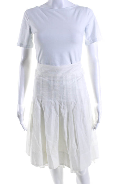 Akris Womens White Cotton Pleated Zip Back Knee Length A-line Skirt Size 12