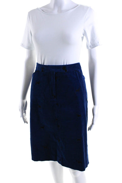 Lilly Pulitzer Womens Blue Cotton Corduroy Dog Embroidered Pencil Skirt Size 12