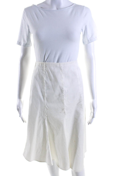 Akris Punto Womens White Cotton Distress Detail Zip Back A-line Skirt Size 12