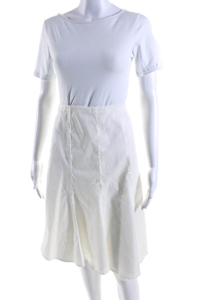 Akris Punto Womens White Cotton Distress Detail Zip Back A-line Skirt Size 12