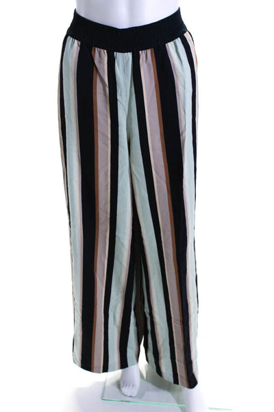 Lafayette 148 New York Womens High Rise Striped Wide Leg Pants Blue Green Large