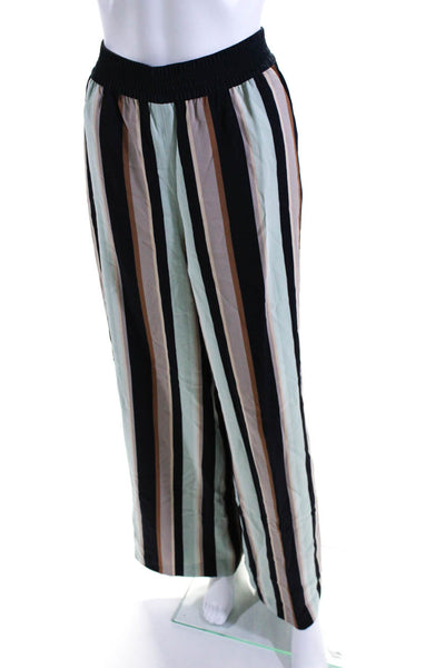 Lafayette 148 New York Womens High Rise Striped Wide Leg Pants Blue Green Large