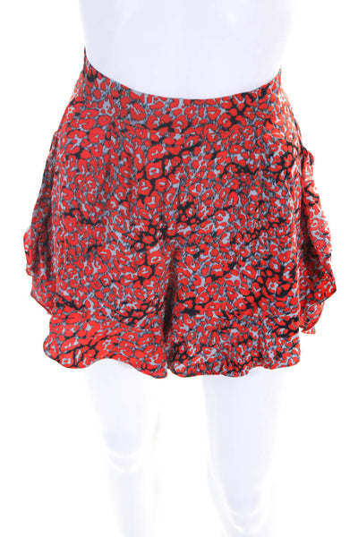 Maje Womens High Waist Leopard Print Ruffle Trim Mini Shorts Red Size 34