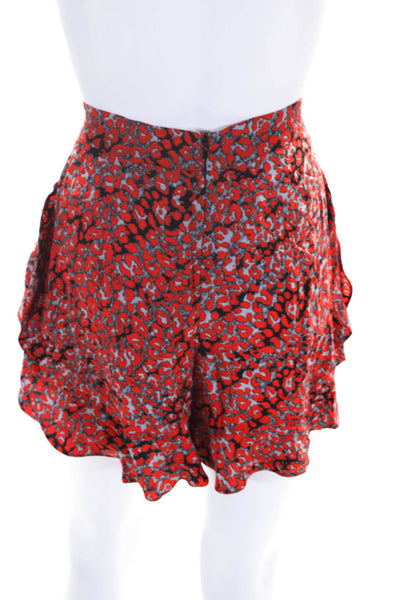 Maje Womens High Waist Leopard Print Ruffle Trim Mini Shorts Red Size 34