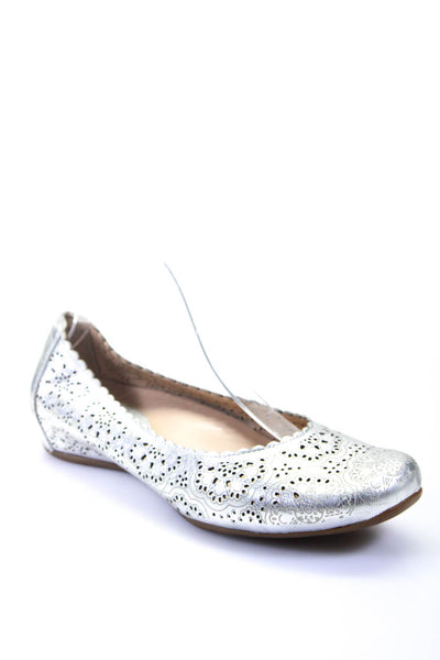 Earthies® Womens Leather Laser Cut Slide On Ballet Flats Silver Size 9.5 B