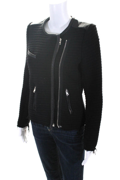 IRO Womens Leather Trim Full Zipper Maiden Jacket Black Wool Size EUR 40