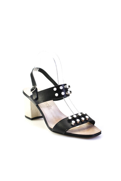 Pedro Garcia Womens Block Heel Studded Ankle Strap Sandals Black Leather 38.5