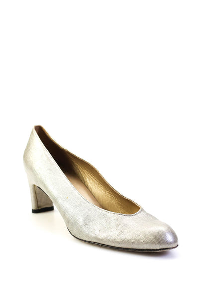 Stuart Weitzman Womens Block Heel Metallic Coated Canvas Pumps Silver Tone 8.5N