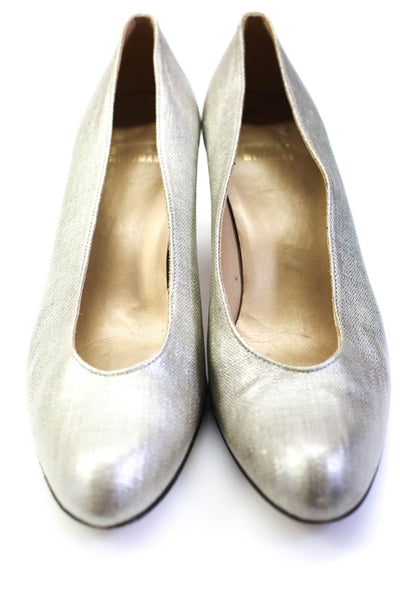 Stuart Weitzman Womens Block Heel Metallic Coated Canvas Pumps Silver Tone 8.5N