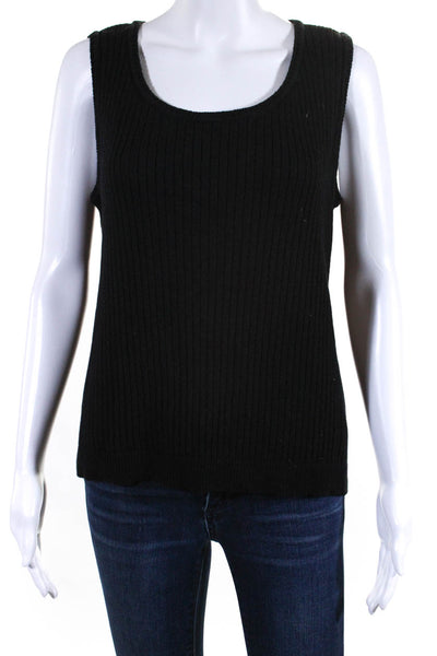 St. John Sport Womens Wool Ribbed Scoop Neck Tank Top Black Size L