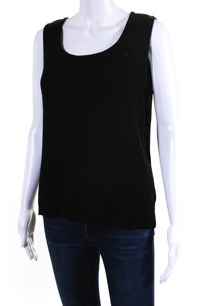 St. John Sport Womens Wool Ribbed Scoop Neck Tank Top Black Size L