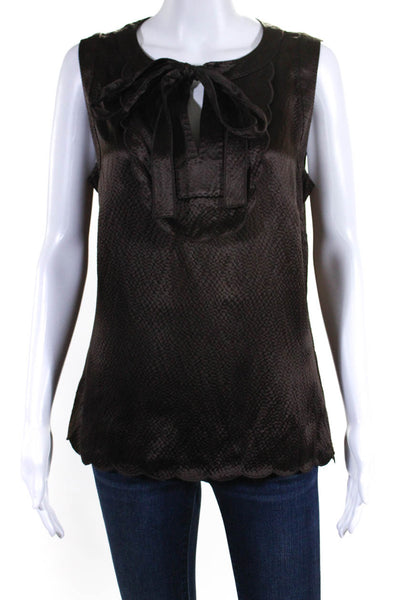 Etcetera Womens Silk V Neck Sleeveless Scallop Hem Blouse Brown Size 10