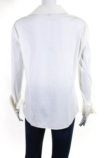 Lafayette 148 New York Womens Cotton Long Sleeve V Neck Blouse White Size 10