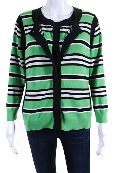 Carlisle Womens 2 Piece Striped Knit Tank Cardigan Set Green Size XL