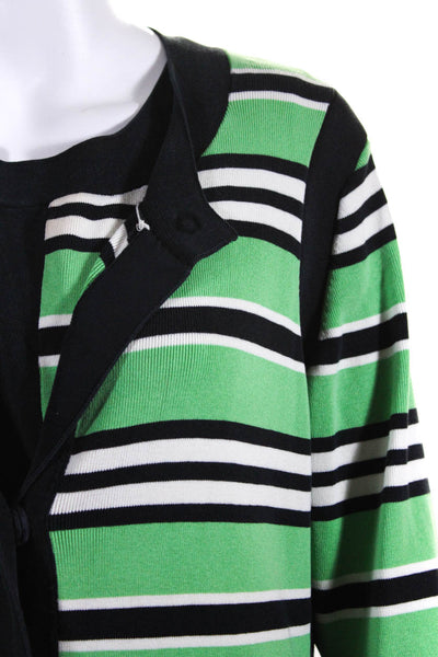 Carlisle Womens 2 Piece Striped Knit Tank Cardigan Set Green Size XL