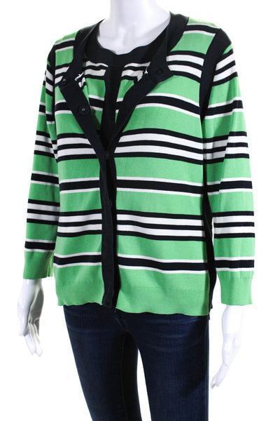 Carlisle Womens 2 Piece Striped Knit Tank Cardigan Set Green Size XL