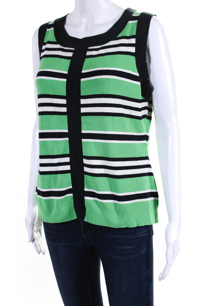 Carlisle Womens 2 Piece Striped Knit Tank Cardigan Set Green Size XL